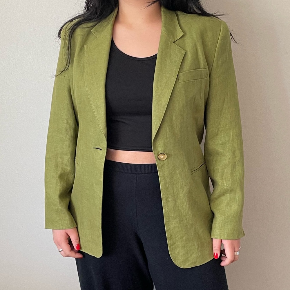 90’s Vintage Olive Green Oversized Linen Blazer